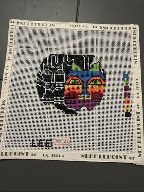 needlepoint canvas features a stylized cat byBJ for Lee Needle Arts.🐈‍⬛
